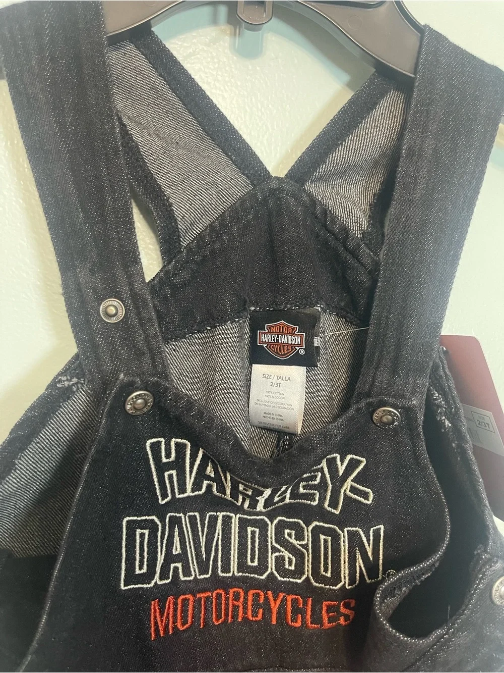 Harley-Davidson Black Denim Kids' Overalls with Embroidered Logo